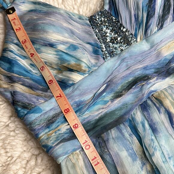 Decode Y2K Mermaid Core Maxi Formal 100% Silk Prom Dress Watercolor Pattern PP7 - Picture 9 of 13